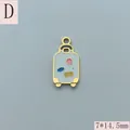 Detailed view of gold-plated enamel suitcase charm measuring 7 by 14.5mm - Light Blue Suitcase With Stickers Style (D) / 7x14.5mm