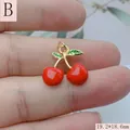 Gold-plated red cherry enamel charm pendant for DIY jewelry making, size 19.2x18.6mm - Cherry Style (B) / 19.2*18.6mm