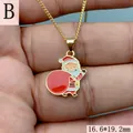 Close-up of enameled Santa Claus pendant necklace showing 16.6*19.2mm dimensions - Santa with Gift Bag Style (B) / Gold