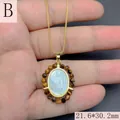 Detailed view of Our Lady of Guadalupe pendant with tiger eye beads and gold chain - Tiger Eye Style (B)