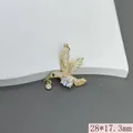 Gold hummingbird pendant with micro-pave CZ stones for DIY jewelry, size 28x17.3mm. - White