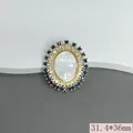 Vintage zircon cross relief pendant with white shell and blue stones, 31.4*36mm detail - Blue
