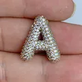 Close-up macro detail of gold-plated pave-set letter A charm with clear crystals. - Letter A (030)