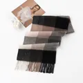 Classic plaid wool scarf with elegant tassels for winter business and casual wear - Camel Plaid