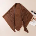 Brown floral knit triangular shawl with elegant French pastoral print decoration - Maillard Color (FHYR26-7281)