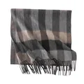 Elegant grey and tan plaid imitation cashmere winter scarf with stylish fringe details. - With Tag / Gray Black Camel Plaid