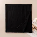 Elegant black lightweight solid cashmere shawl with delicate fringe edge detail for women. - 85*190cm / Black