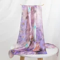 Luxury purple watercolor print silk scarf featuring an elegant floral pattern design - Long / Purple Ink Flower / 55*170CM
