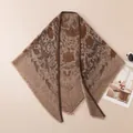 Elegant beige cashmere triangular shawl with brown French pastoral floral knit print - Purple Color (FHYR26-7281)
