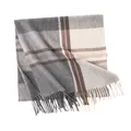 Elegant grey and white plaid winter scarf with fringe detail made of soft imitation cashmere - With Tag / Grey Plaid