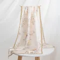 Elegant mulberry silk scarf featuring classic floral and bird prints with golden border - Long / Off-White Magnolia / 55*170CM
