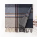 Classic blue and gray plaid winter scarf with fringe tassels for stylish women - With Tag / Grey Blue Plaid