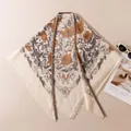 Elegant French pastoral style floral printed knitted cashmere triangle shawl for women - White (FHYR26-7281)