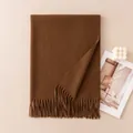 Elegant deep brown wool blend scarf with fringe tassels for autumn winter warmth - With Tag / Brown (FH26-6127-1)