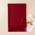 Soft solid red wool scarf with tassels for winter warmth and elegant style. - 70x200cm (With Label) / Burgundy