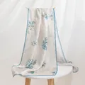 Elegant mulberry silk scarf with blue floral print and contrasting blue border. - Long / Light Blue Ink Orchid / 55*170CM