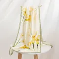 Elegant mulberry silk scarf with yellow calla lily floral print on white background. - Long / Light Gold Calla Lily / 55*170CM