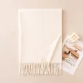Premium cream-white long wool scarf with classic fringe tassels for autumn and winter - 70x200cm (With Label) / Cream