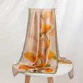 Elegant premium mulberry silk scarf featuring vibrant orange floral prints for women - Long / Orange Tone Calla Lily / 55*170CM