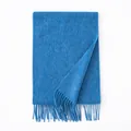 Elegant solid blue wool scarf with decorative fringe trim for premium winter warmth and comfort - 30x180cm / Lake Blue