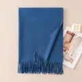 Elegant solid blue wool-like scarf with soft fringe tassels for winter warmth and style - With Tag / Denim Blue (FH26-6127-4)