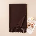 Elegant dark brown winter wool scarf featuring classic tassel fringe for women's fashion - 70x200cm (With Label) / Black Brown