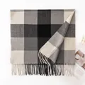 Classic grey and white plaid winter scarf with fringed edges in imitation cashmere - Black Grey White Plaid