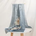 Elegant grey-blue silk scarf with large floral print and butterfly design for women - Long / Fog Blue Peony / 55*170CM