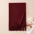 Solid burgundy winter wool scarf with elegant tassels for women's autumn style - Bordeaux