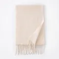 Soft off-white pure wool scarf featuring elegant tassel fringe for autumn and winter - 30x180cm / White