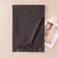 Soft charcoal wool scarf with elegant fringe detail for winter warmth and style. - Dark Gray (FH26-6127-6)