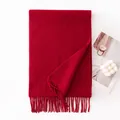 Solid red wool scarf with tassels, soft and warm winter accessory - 30x180cm / Light Wine Red