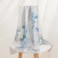 Elegant mulberry silk scarf with blue and white peony floral print for women - Long / Celadon Peony / 55*170CM
