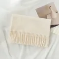 Cream white thick warm winter scarf with tassel fringe for men and women minimalist design - Creamy White (With Tag) / 200x68cm