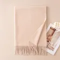 Elegant light beige wool scarf with long tassels and soft texture for winter warmth - Beige (FH26-6127-7)