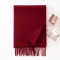 Elegant deep red pure wool scarf with long fringe detail for winter warmth and luxury style - 30x180cm / Ancorra Red