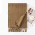 Premium camel wool scarf with tassel detail, solid color winter shawl for women - 30x180cm / Camel