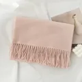 Minimalist solid pink winter scarf with elegant long tassels and soft thick texture - With Logo / 200*68CM / Pink