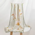 Elegant white mulberry silk scarf with large floral prints and green border detail - Long / Gilded Rose / 55*170CM