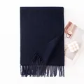 Elegant navy blue wool scarf featuring classic tassels for premium winter warmth - 30x180cm / Navy Blue