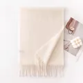 Soft beige woolen winter scarf with elegant fringe detail, warm luxury pashmina shawl - 30x180cm / White