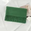 Solid dark green thickened long scarf with elegant tassel fringe for cozy winter warmth - 200*68cm (Without Label) / Green