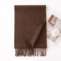 Soft dark brown wool scarf with elegant fringes, premium warm winter shawl for women - 30x180cm / Dark Coffee Brown
