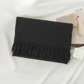 Soft solid black winter knit scarf with fringe detail for men and women, warm shawl - 200*68cm (Without Label) / Black