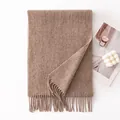 Elegant light brown wool scarf for winter warmth featuring delicate tassel fringe - 30x180cm / Shrimp Color