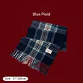 Soft blue plaid cashmere-feel scarf for women with fringe accents, size 37x200cm - 37x200cm (With Label) / Blue Plaid