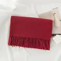 Classic red fringed scarf made of thick warm material for winter fashion accessories - 200*68CM (No Tag) / Burgundy