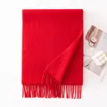Elegant solid red winter scarf made of soft wool material with classic fringe details - 30x180cm / Red
