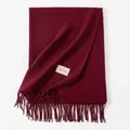 Deep burgundy solid color thick long scarf with tassels and stitched brand label - 200*68CM (No Tag) / Ancorra Red