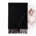 Soft black solid color wool scarf with fringe tassels for winter warmth - 30x180cm / Black